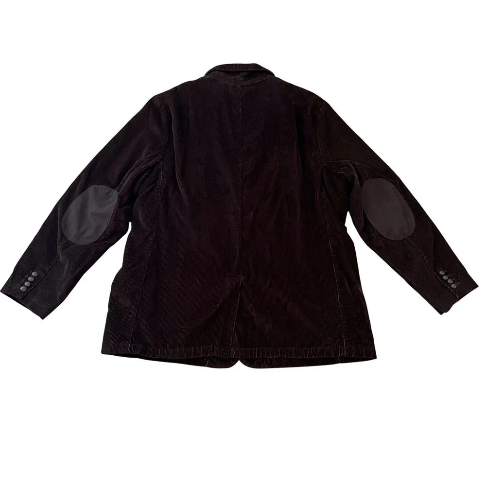 LL Bean Mens Corduroy Blazer Jacket Brown Elbow Patches Plaid Lining 52 Tall